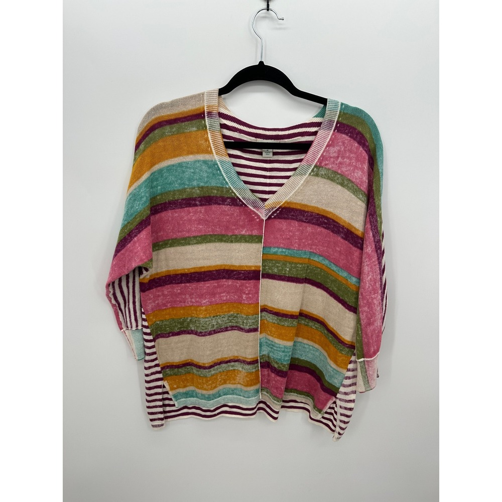 Sundance Striped Cotton Sweater Poncho Top Boho Coastal Colorblock Sz M Dopamine